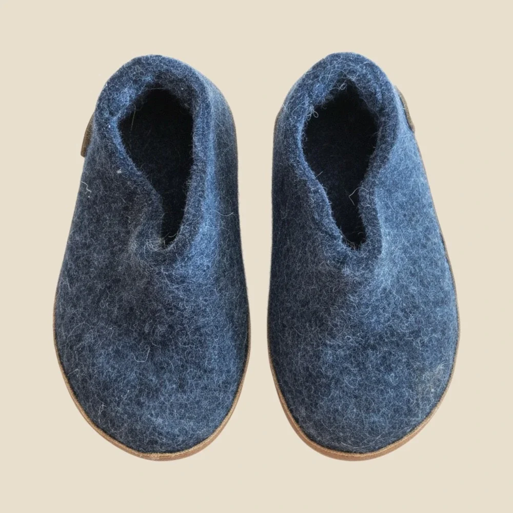 Glerups Kids Felted Wool Slippers Slip On House Shoes Dark Blue Grey Size 24/25